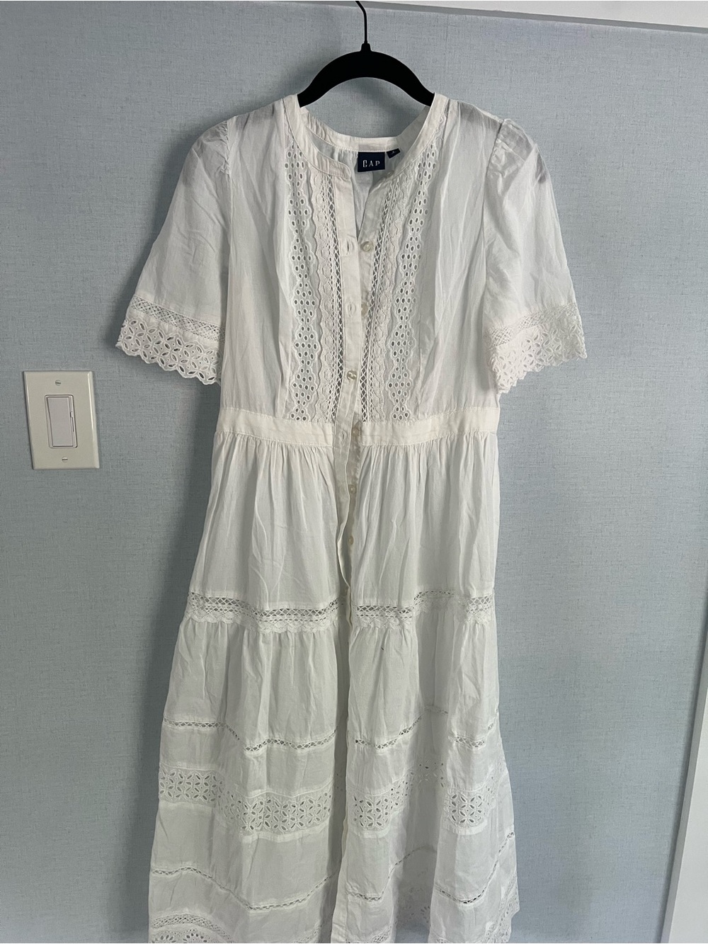 GAP White Lace-Trim Midi Dress, sz SP